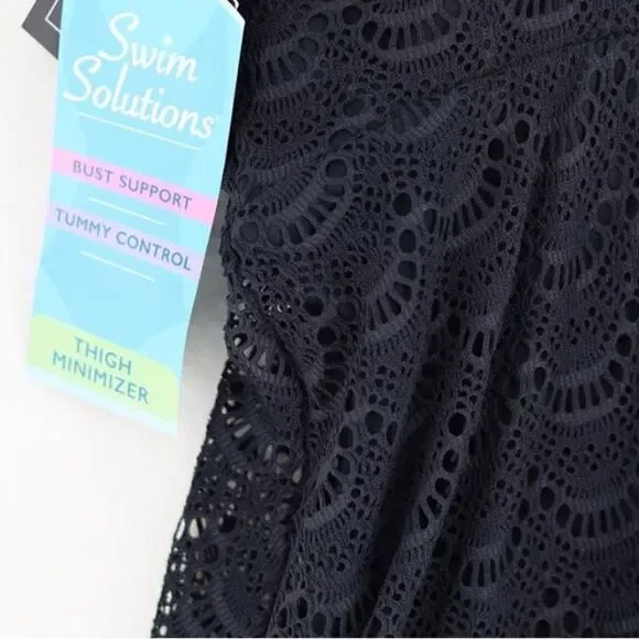 SWIM SOLUTIONS Women's Tummy-Control Flyaway Swimdress, swimwear onesuit - Picture 6 of 13